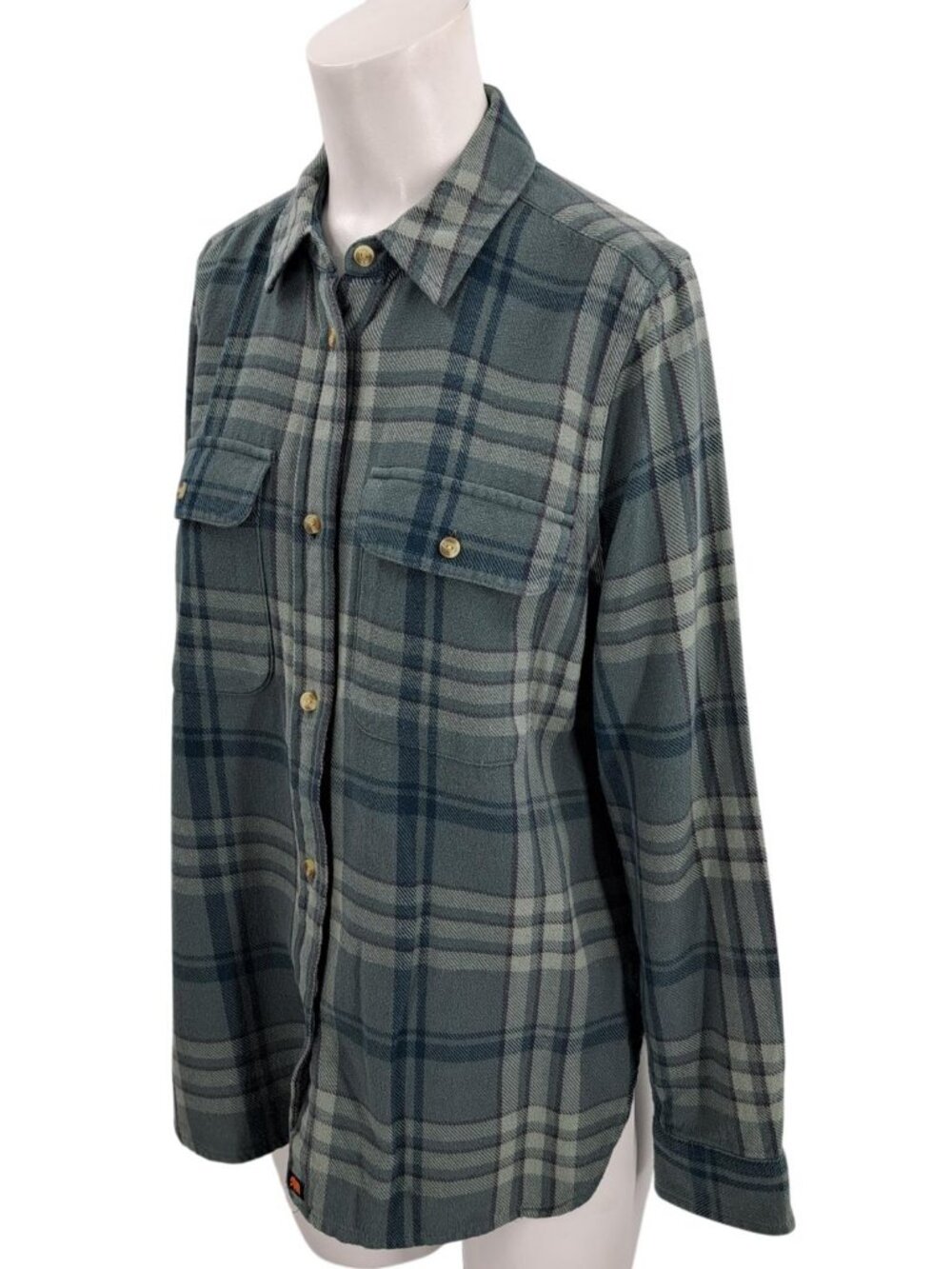 The Normal Brand Womens Plain Flannel Button Up Shirt Size XS Green Blue Pockets - Picture 6 of 12